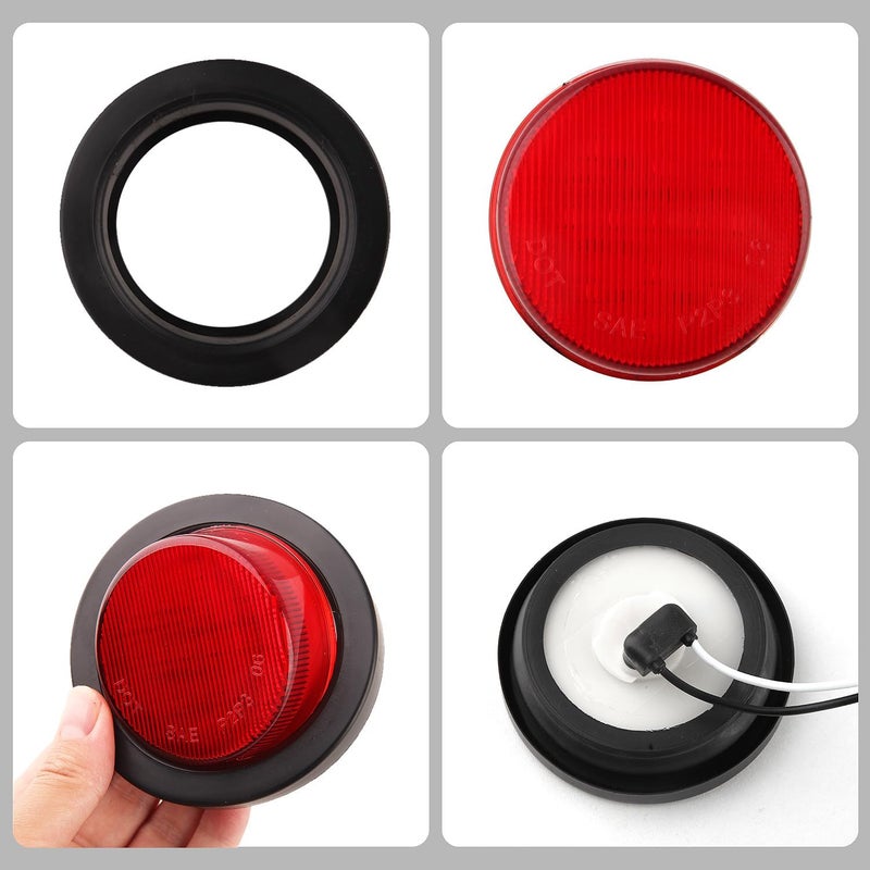 Partswcgg 2.5" Round Led Marker Lights Red, 10Pcs 2.5" Inch Round Led Side Clearance Marker Lights 13 LED Sealed Flush Mount w/Rubber Grommets and 2 Prong Trailer Wire Pigtails Waterproof 12V for Truck Trailer - Image 4